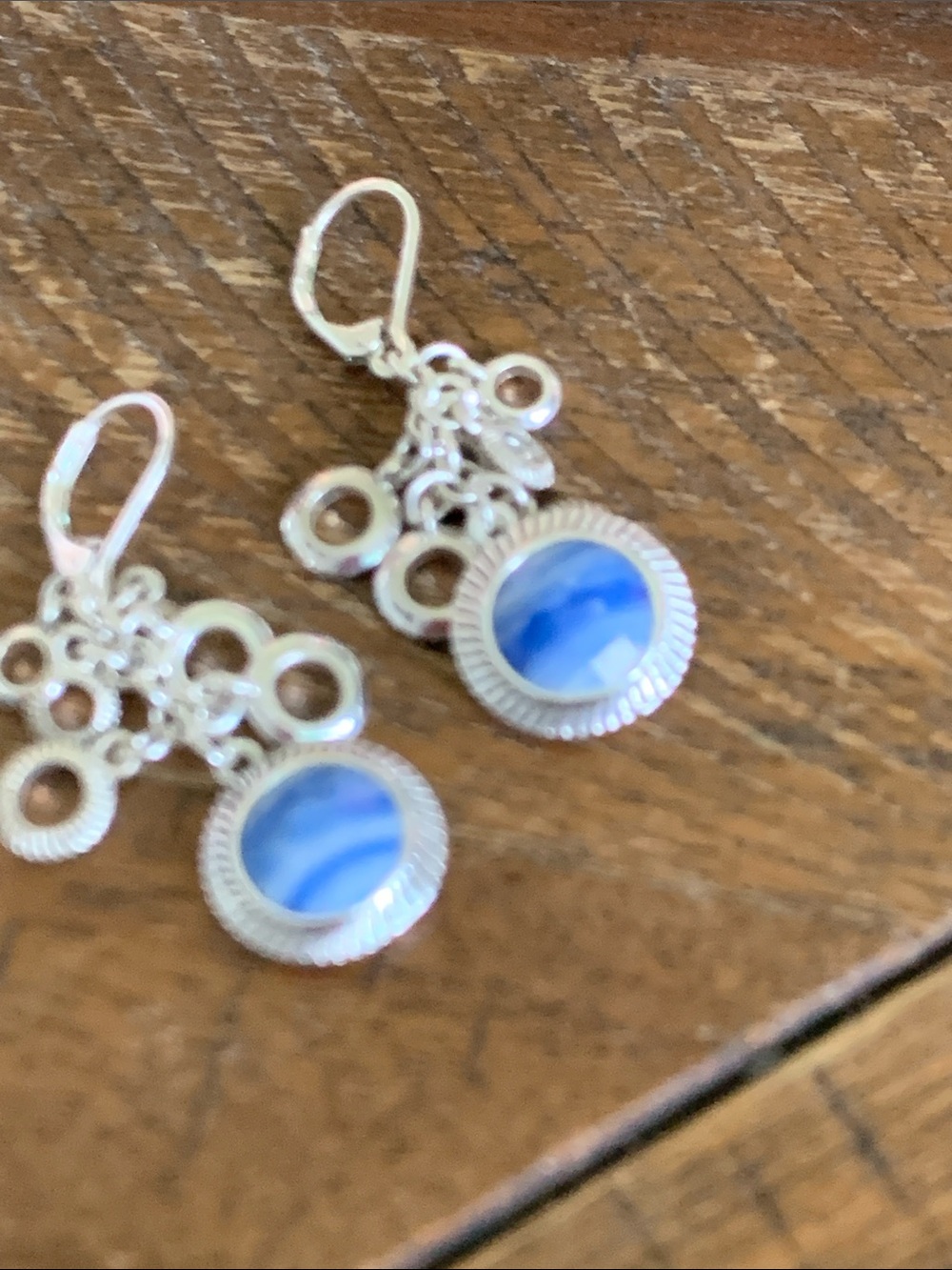 NWOT Napier Silver-Tone Blue Cabochon Dangle Earrings - Picture 3 of 4